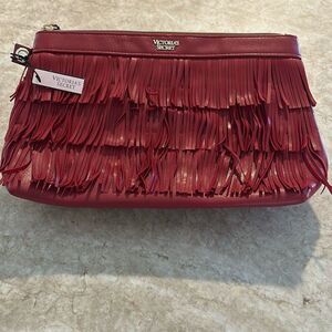 VICTORIAS SECRET Red Fringe Clutch Bag NWT